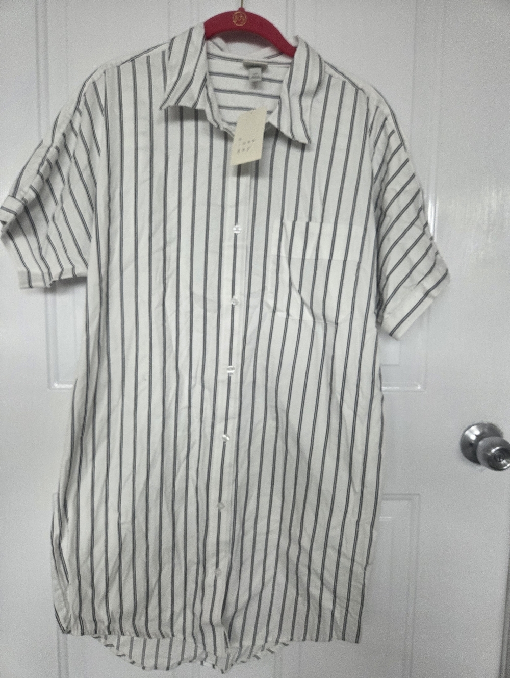 A New Day Short-Sleeve Button-Up dress with Black Stripes xs